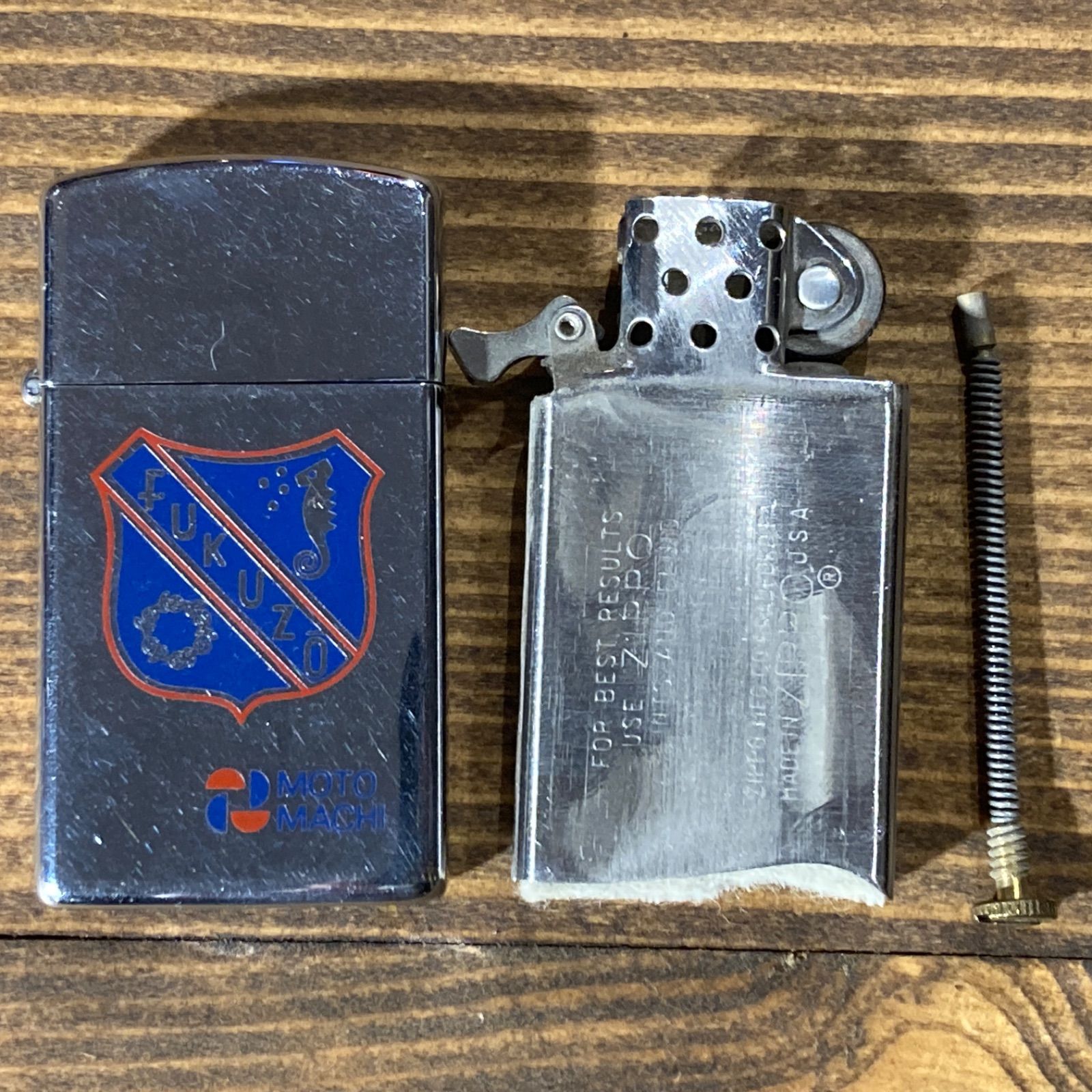 MP266) 1983年 ZIPPO SLIM FUKUZO MOTOMACHI 企業ロゴ 火花確認済 中古 