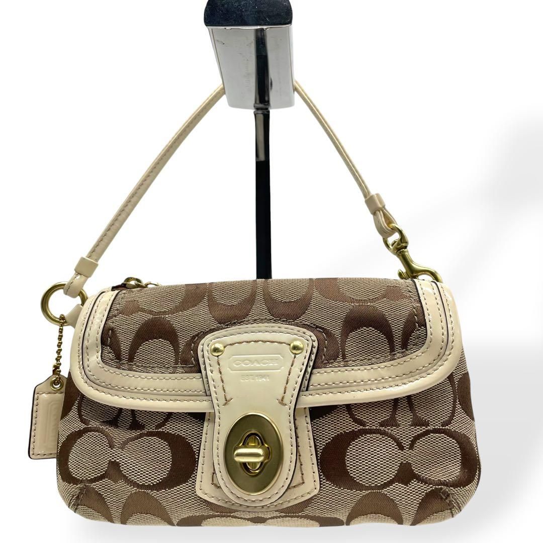美品 希少 COACH コーチ ハンドバッグ キャンバス レザー スタッズ 極 