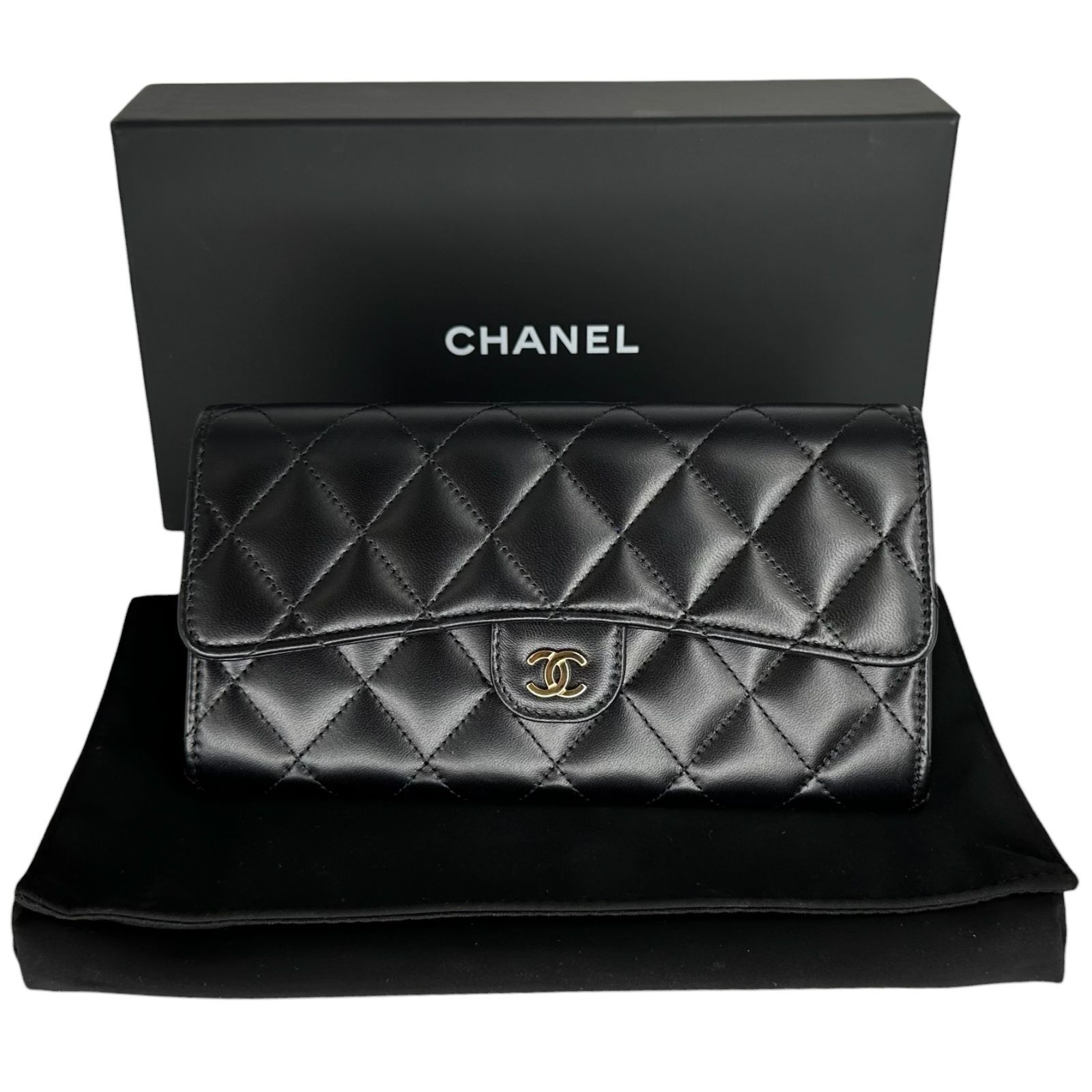 シャネル マトラッセ 長財布 ラムスキン ココマーク 黒 フラップ ヴィンテージ CHANEL】シャネル マトラッセ ロングフラップウォレット ラムスキン