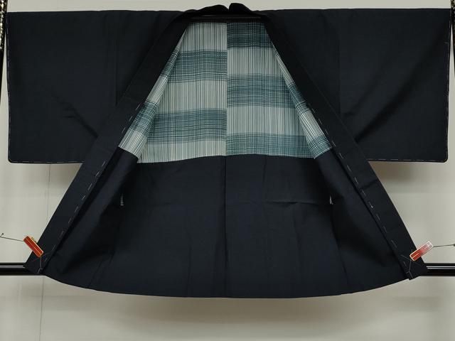 平和屋着物●男性　紬　アンサンブル　濃藍色　正絹　逸品　未使用　CABD0183ut メンズ 平和屋着物○男性 紬 アンサンブル 濃藍色 正絹 逸品 未使用