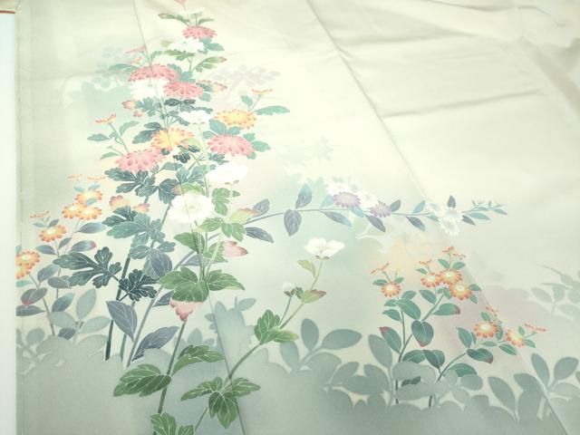 平和屋着物○訪問着 友禅 草花文 シルエット 暈し染め 正絹 逸品 未