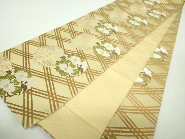 平和屋着物●六通柄袋帯　唐織　花松丸文　金糸　正絹　逸品　DABD1770ps 平和屋着物○六通柄袋帯 唐織 花松丸文 金糸 正絹 逸品 DABD1770ps
