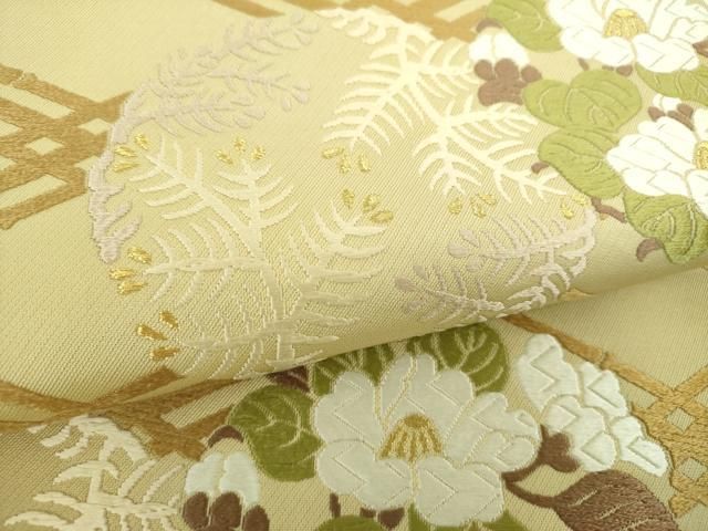 平和屋着物●六通柄袋帯　唐織　花松丸文　金糸　正絹　逸品　DABD1770ps 平和屋着物○六通柄袋帯 唐織 花松丸文 金糸 正絹 逸品 DABD1770ps