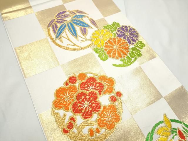 平和屋着物●西陣　織楽浅野　銀座もとじ　六通柄袋帯　唐織　菱松葉文　金糸　正絹　逸品　CABG6069hy 平和屋着物○西陣 織楽浅野 銀座もとじ 六通柄袋帯 唐織 菱松葉文 金糸