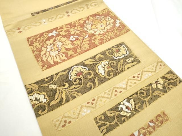 平和屋着物●太鼓柄袋帯　刺繍　綴れ　霞地紙人物文　金銀彩　正絹　逸品　CABE4795hy 平和屋着物○太鼓柄袋帯 すくい織 更紗花文 銀糸 正絹 逸品 CABE8519hy
