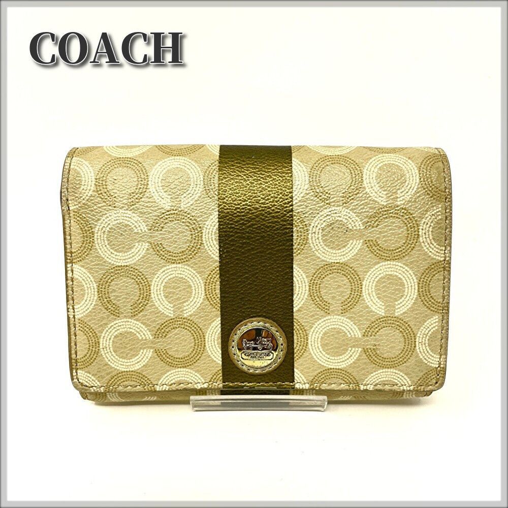 COACH （コーチ） オプアート PVC 二つ折り財布 ベージュ - メルカリ