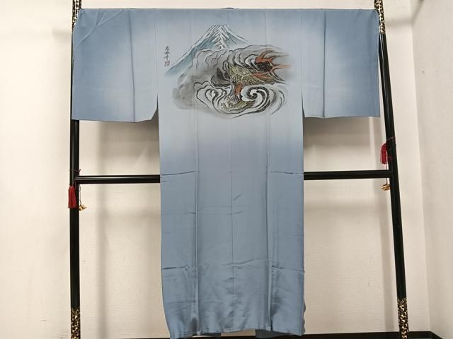 平和屋着物●男性 長襦袢 袷 富士山 龍 暈し染め 金彩 正絹 逸品 AABH6893ph