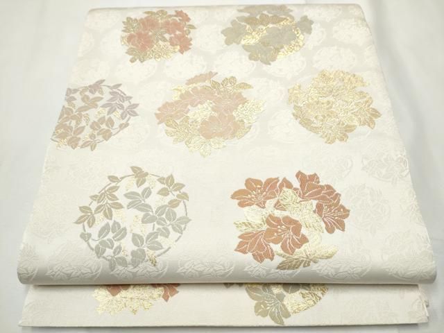 平和屋着物○六通柄袋帯 慶祝 花丸文 金糸 正絹 逸品 CABF5330hy