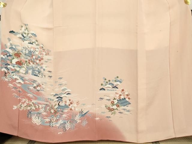 平和屋着物○訪問着 友禅 風景松竹梅文 暈し染め 鬼しぼ縮緬 正絹 逸品