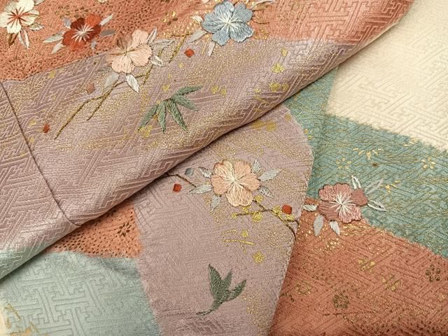 平和屋着物●訪問着　刺繍　草花文　金彩　正絹　逸品　AABH8373ph 平和屋着物○訪問着 刺繍 草花文 金彩 正絹 逸品 AABH8373phの通販 by