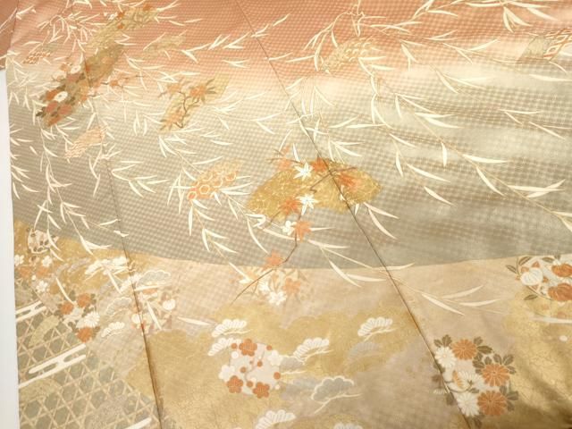 平和屋着物○訪問着 地紙吉祥花文 暈し染め 金彩 正絹 逸品 AABI0025cs