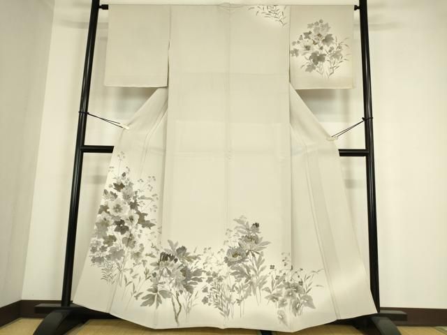 平和屋着物▽訪問着　単衣　草花文　手描き　金彩　正絹　逸品　DABE4329az 平和屋着物▽訪問着 単衣 草花文 手描き 金彩 正絹 逸品 DABE4329az
