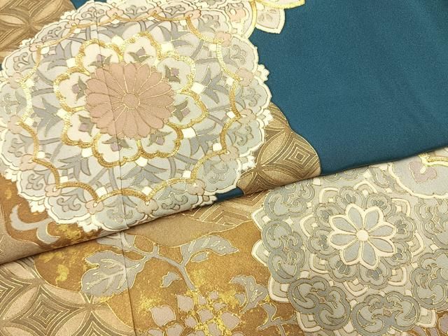 平和屋着物●訪問着　駒刺繍　道長吉祥花文　金彩　正絹　逸品　AABH5127fy 平和屋着物○創業460年・千總 訪問着 駒刺繍 吉祥花文 暈し染め 金彩