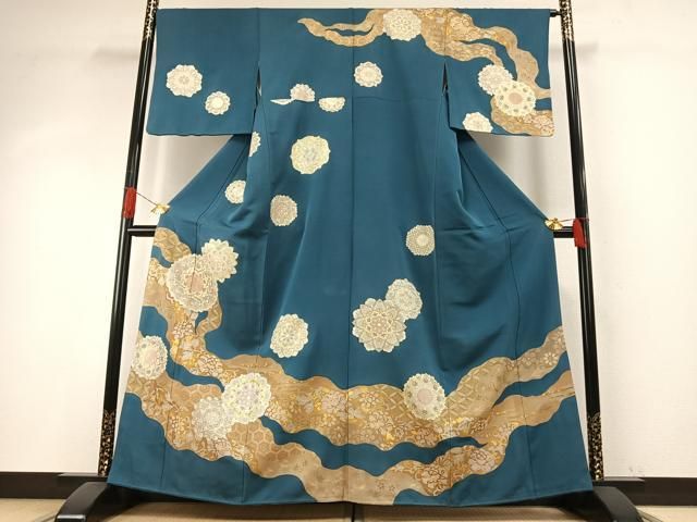 平和屋着物●訪問着　駒刺繍　道長吉祥花文　金彩　正絹　逸品　AABH5127fy 平和屋着物○訪問着 駒刺繍 道長吉祥花文 金彩 正絹 逸品 AABH5127fy