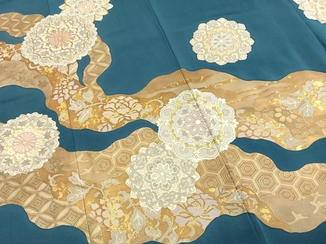 平和屋着物○訪問着 駒刺繍 道長吉祥花文 金彩 正絹 逸品 AABH5127fy