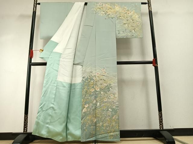 平和屋着物●訪問着　草花文　暈し染め　金銀彩　正絹　逸品　AABH5146fy 平和屋着物○訪問着 草花文 暈し染め 金銀彩 正絹 逸品 AABH5146fy