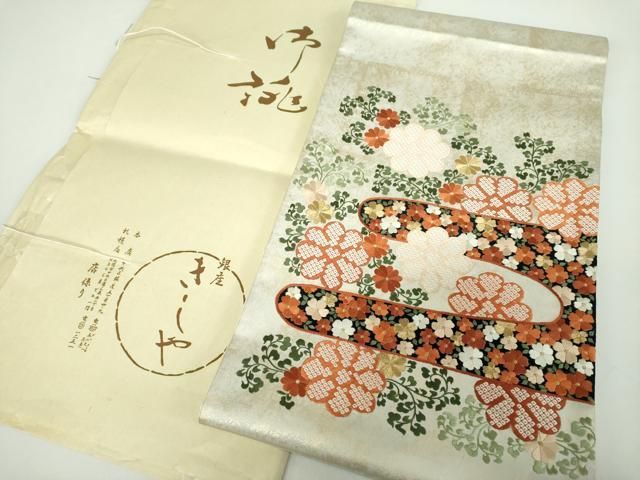 平和屋着物＊夏物　六通柄袋帯　扇に丸取　金銀糸　正絹　逸品　DABA0939cm 平和屋着物＊夏物 六通柄袋帯 扇に丸取 金銀糸 正絹 逸品 DABA0939cm
