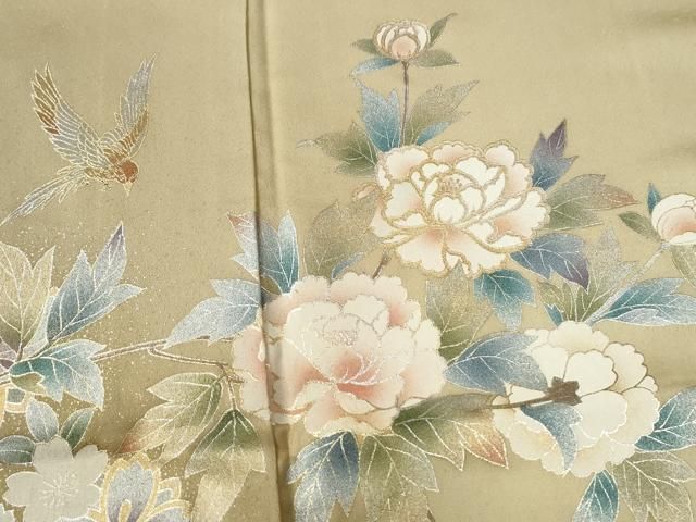 平和屋着物●訪問着　牡丹花鳥文　暈し染め　金銀彩　正絹　逸品　CABE2945yc 平和屋着物○訪問着 牡丹花鳥文 暈し染め 金銀彩 正絹 逸品 CABE2945yc