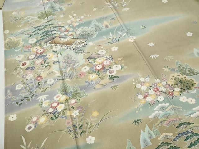 平和屋着物○訪問着 友禅 松竹梅風景花文 暈し染め 正絹 逸品