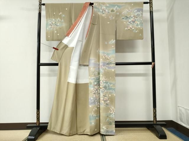 平和屋着物●訪問着　友禅　松竹梅籬風景文　暈し染め　正絹　逸品　CABE2386yc 平和屋着物○訪問着 友禅 松竹梅風景花文 暈し染め 正絹 逸品
