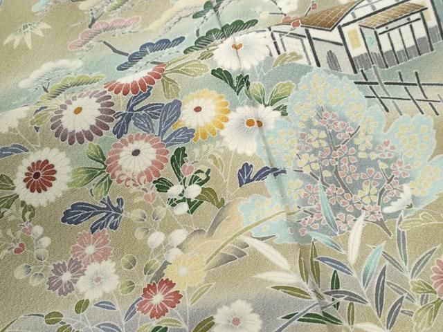 平和屋着物●訪問着　友禅　松竹梅籬風景文　暈し染め　正絹　逸品　CABE2386yc 平和屋着物○訪問着 友禅 松竹梅風景花文 暈し染め 正絹 逸品