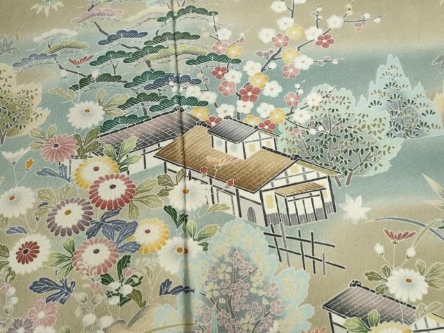 平和屋着物●訪問着　友禅　松竹梅風景花文　暈し染め　正絹　逸品　CABE2955yc 平和屋着物○訪問着 友禅 松竹梅風景花文 暈し染め 正絹 逸品