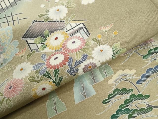 平和屋着物●訪問着　友禅　松竹梅籬風景文　暈し染め　正絹　逸品　CABE2386yc 平和屋着物○訪問着 友禅 松竹梅風景花文 暈し染め 正絹 逸品