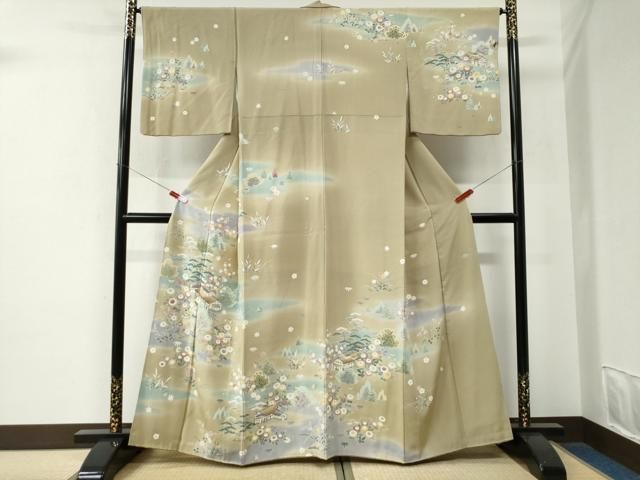 平和屋着物○訪問着 友禅 松竹梅風景花文 暈し染め 正絹 逸品