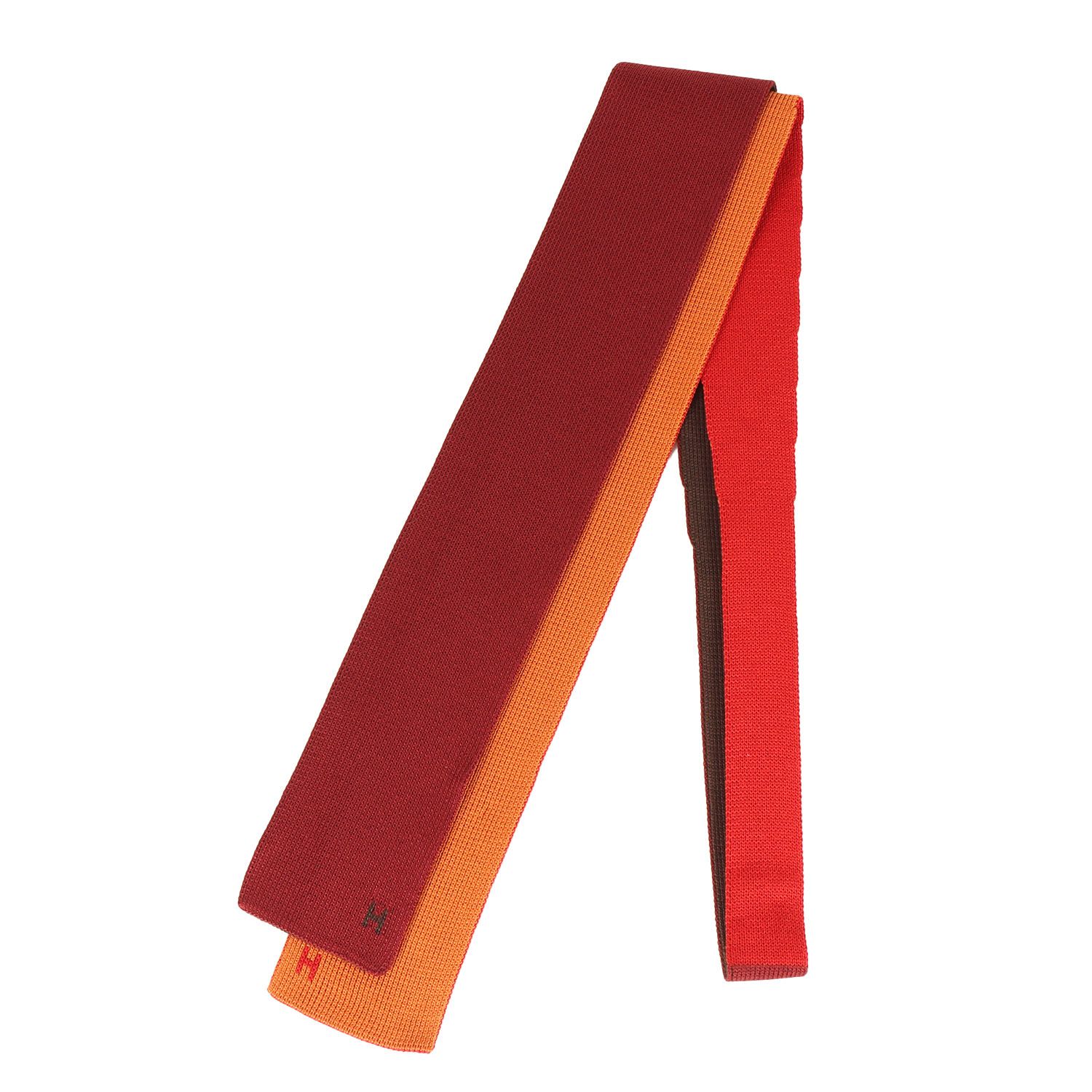 【美品】HERMES エルメス ネクタイ | バイカラー Hロゴ キャトルタン シルク ニット タイ イタリア製 レッド / バーガンディー / オレンジ / ブラウン | ブランド ファッション アイテム【メンズ】【中古】 美品】HERMES エルメス ネクタイ | バイカラー Hロゴ キャトルタン