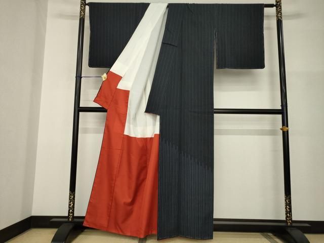 平和屋着物●お召　訪問着　十字絣　幾何学文様　正絹　逸品　AABI0773ck 平和屋着物○お召 訪問着 十字絣 幾何学文様 正絹 逸品 AABI0773ck
