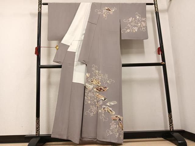 平和屋着物●訪問着　駒刺繍　花唐草冊子文　金彩　正絹　逸品　AABH9716ph 平和屋着物○訪問着 駒刺繍 花唐草冊子文 金彩 正絹 逸品 AABH9716ph