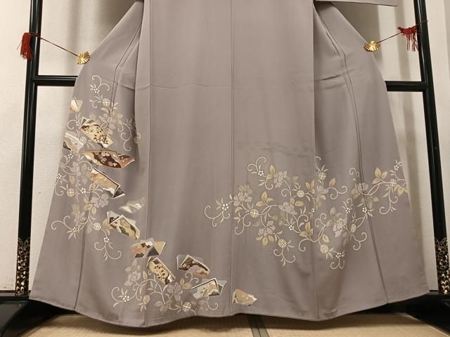 平和屋着物●訪問着　駒刺繍　花唐草冊子文　金彩　正絹　逸品　AABH9716ph 平和屋着物○訪問着 駒刺繍 花唐草冊子文 金彩 正絹 逸品 AABH9716ph