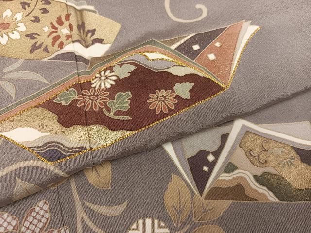 平和屋着物●訪問着　駒刺繍　花唐草冊子文　金彩　正絹　逸品　AABH9716ph 平和屋着物○訪問着 駒刺繍 花唐草冊子文 金彩 正絹 逸品 AABH9716ph