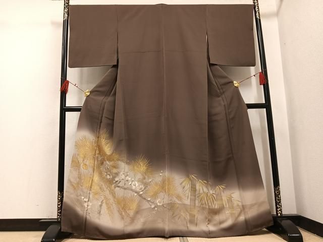 平和屋着物●色留訪問着　手描き　刺繍　松竹梅文　金彩　正絹　逸品　AABI0498ph 平和屋着物○色留訪問着 手描き 刺繍 松竹梅文 金彩 正絹 逸品