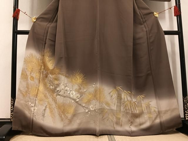 平和屋着物●色留訪問着　手描き　刺繍　松竹梅文　金彩　正絹　逸品　AABI0498ph 平和屋着物○色留訪問着 手描き 刺繍 松竹梅文 金彩 正絹 逸品