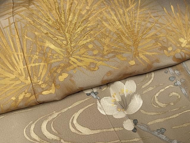 平和屋着物●色留訪問着　手描き　刺繍　松竹梅文　金彩　正絹　逸品　AABI0498ph 平和屋着物○色留訪問着 手描き 刺繍 松竹梅文 金彩 正絹 逸品