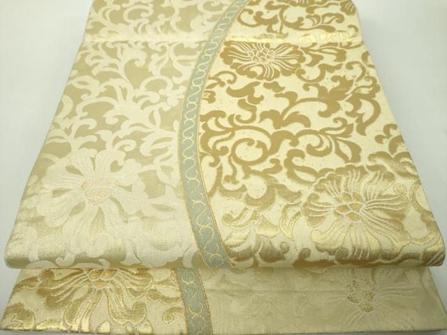 平和屋着物●ジャパンオートクチュール　渡辺雪三郎　六通柄袋帯　花唐草文　金糸　正絹　逸品　DABE5314ps 平和屋着物○ジャパンオートクチュール 渡辺雪三郎 六通柄袋帯 花唐草
