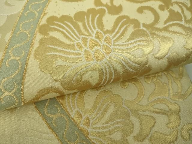 平和屋着物●ジャパンオートクチュール　渡辺雪三郎　六通柄袋帯　花唐草文　金糸　正絹　逸品　DABE5314ps 平和屋着物○ジャパンオートクチュール 渡辺雪三郎 六通柄袋帯 花唐草