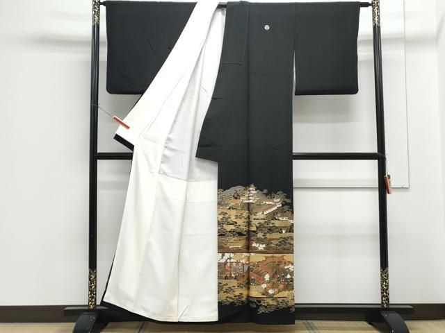 平和屋着物■豪華黒留袖　作家物　短冊風景文　金彩　正絹　逸品　CABF4355ev 平和屋着物□豪華黒留袖 駒刺繍 花車文 金彩 正絹 逸品 DAAY2782op