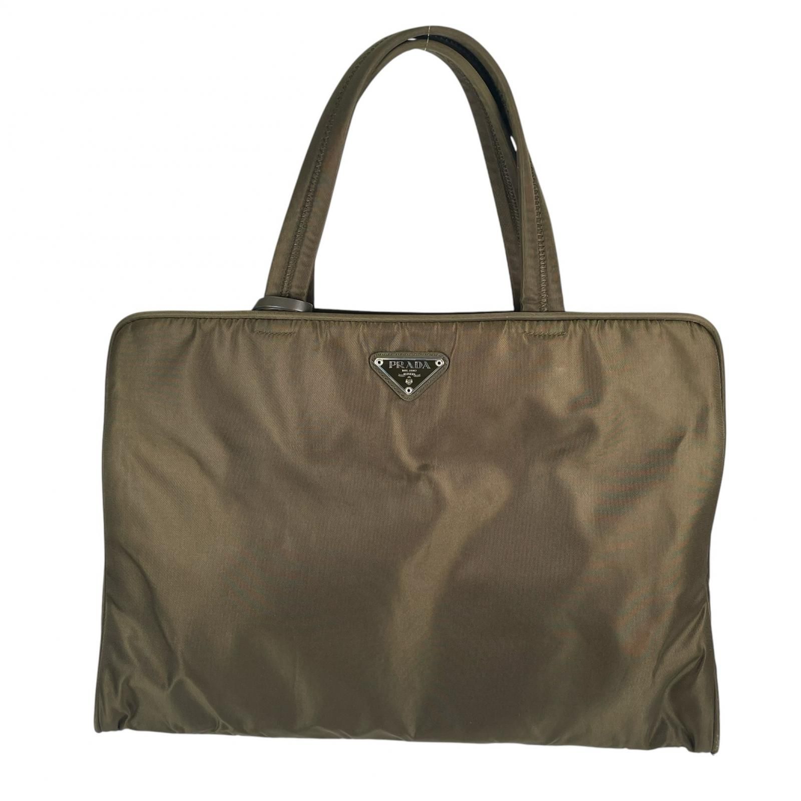 【美品】 PRADA カーキ ハンドバッグ レザー ナイロン 三角ロゴ PRADA - 美品 PRADA プラダ ナイロン ハンドバッグ カーキ 三角ロゴ 白