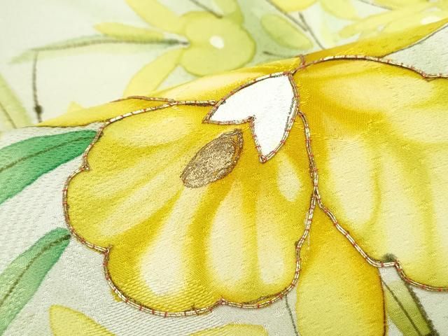 平和屋着物●訪問着　駒刺繍　毬吉祥草花文　暈し染め　金彩　仮絵羽　正絹　逸品　未使用　CABC6921yc 平和屋着物□訪問着 手描き 駒刺繍 草花文 暈し染め 金彩 正絹 逸品