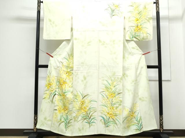 平和屋着物□訪問着 手描き 駒刺繍 草花文 暈し染め 金彩 正絹 逸品