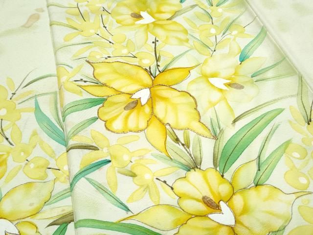 平和屋着物□訪問着 手描き 駒刺繍 草花文 暈し染め 金彩 正絹 逸品