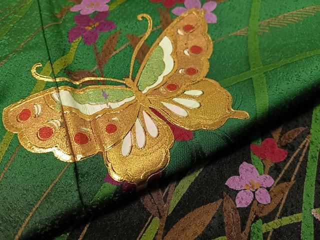 平和屋着物□豪華振袖 駒刺繍 藤花房蝶文 暈し染め 本