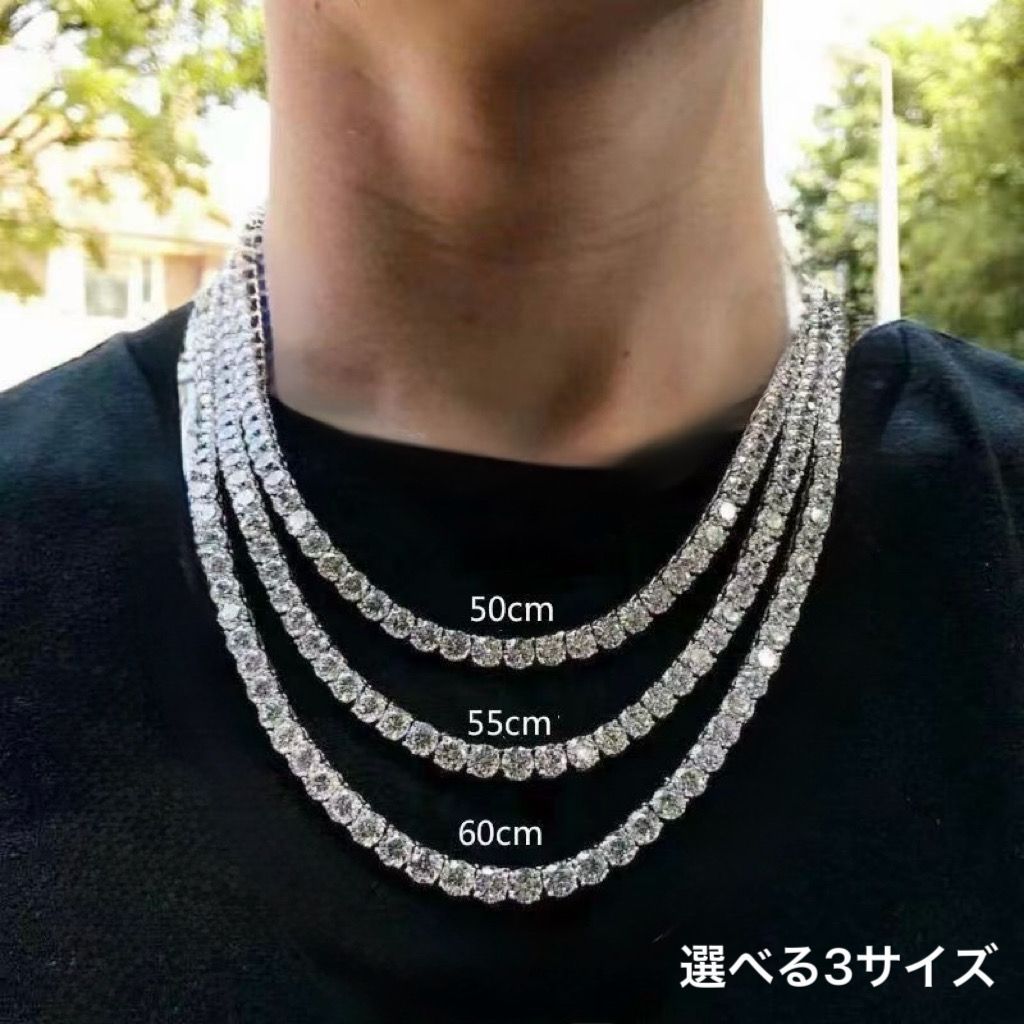新品 CZダイヤモンド テニスチェーン ネックレス 4mm_60cm (24インチ