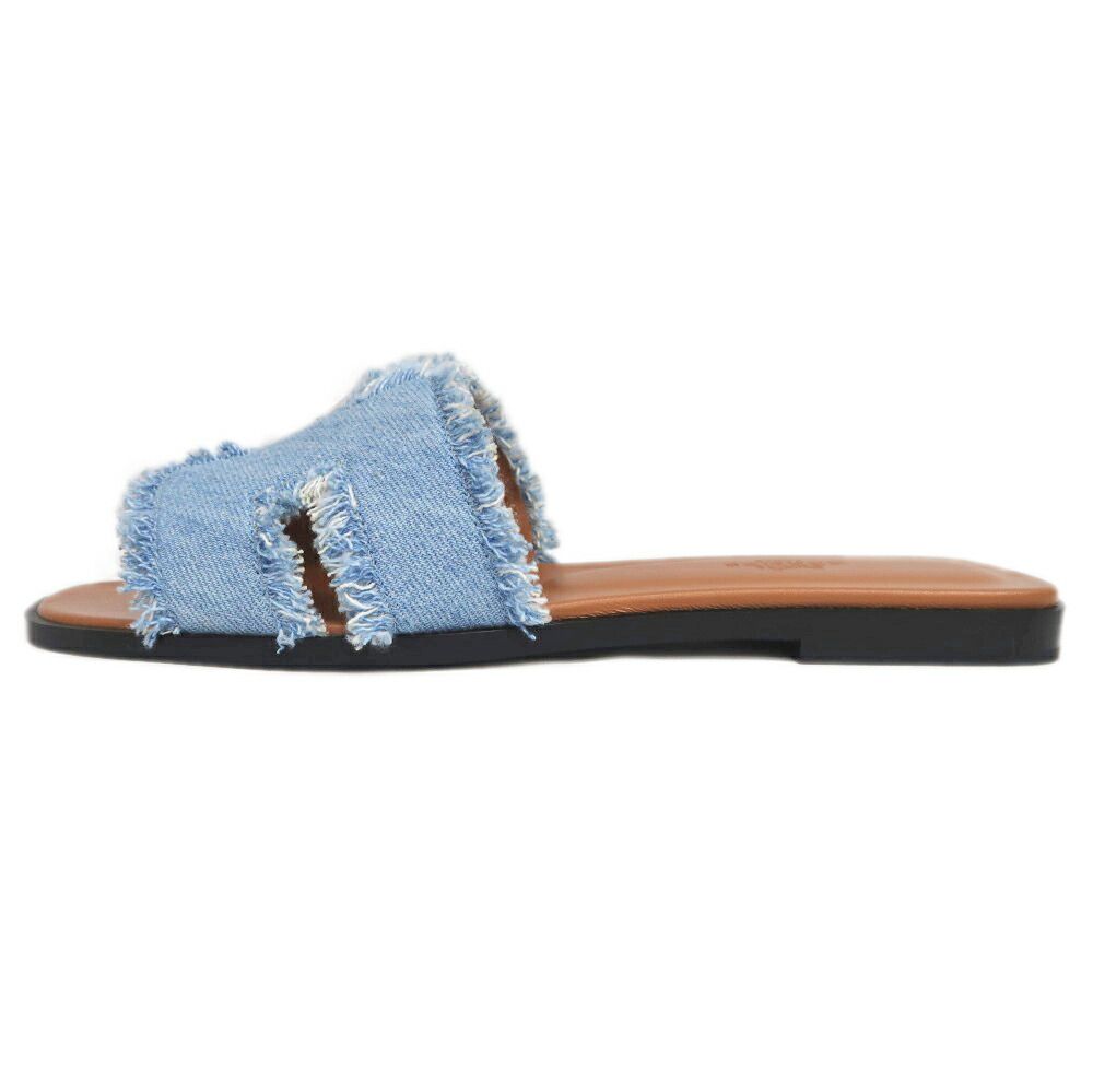 [Meito] Hermes Oran Sandals H261202Z CB350 Size 38 Denim Leather Ladies Apparel Women's Shoes