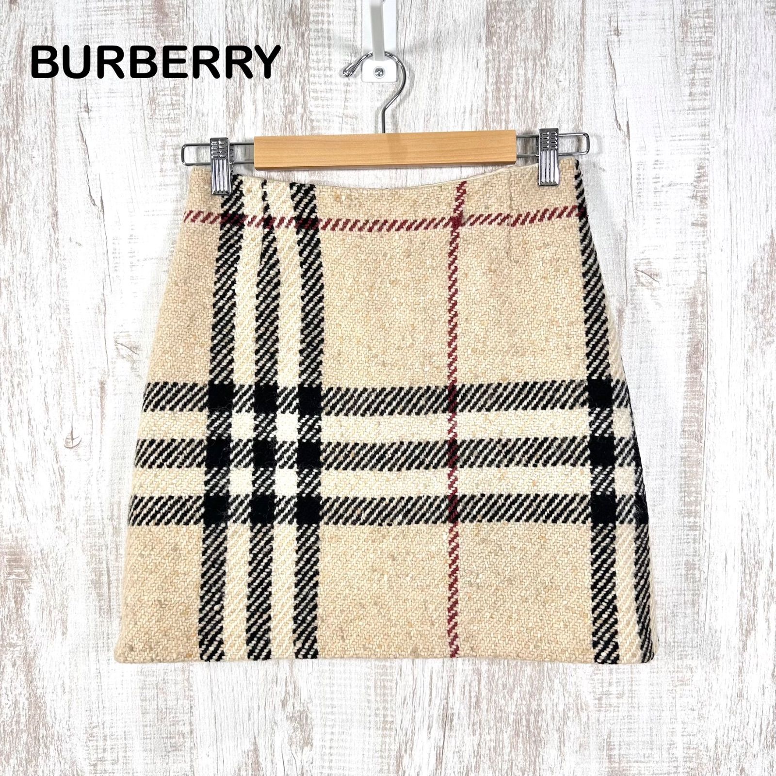 00s y2k BURBERRY LONDON バーバリーロンドン メガチェック ノバチェック ウール 台形 ミニスカート ベージュ レディース 平成ギャル