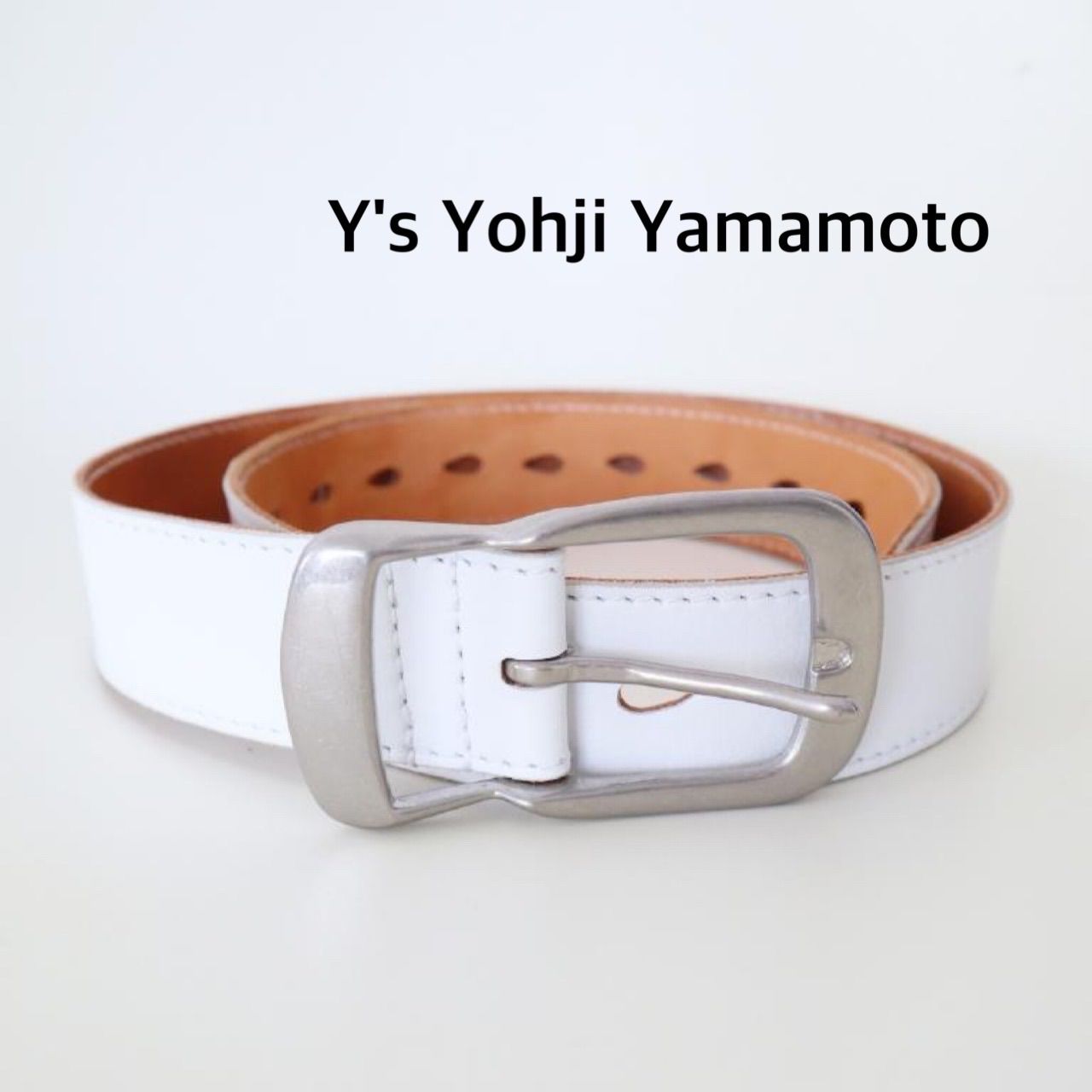 Y's ワイズ ヨウジヤマモベルト ホワイト 白 レザー 本革 太幅 ダブル Y's ワイズ ヨウジヤマモベルト ホワイト 白 レザー 本革 太幅 ダブル