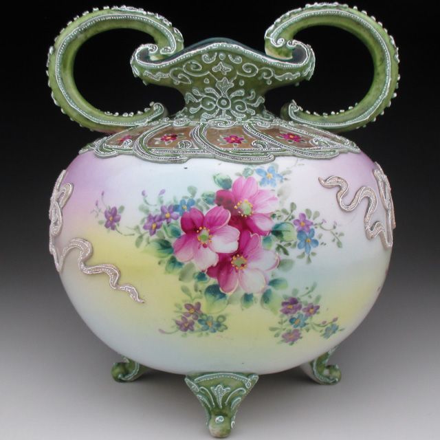 オールドノリタケ 一陳盛り上げ花籠絵 脚付花瓶 - メルカリ