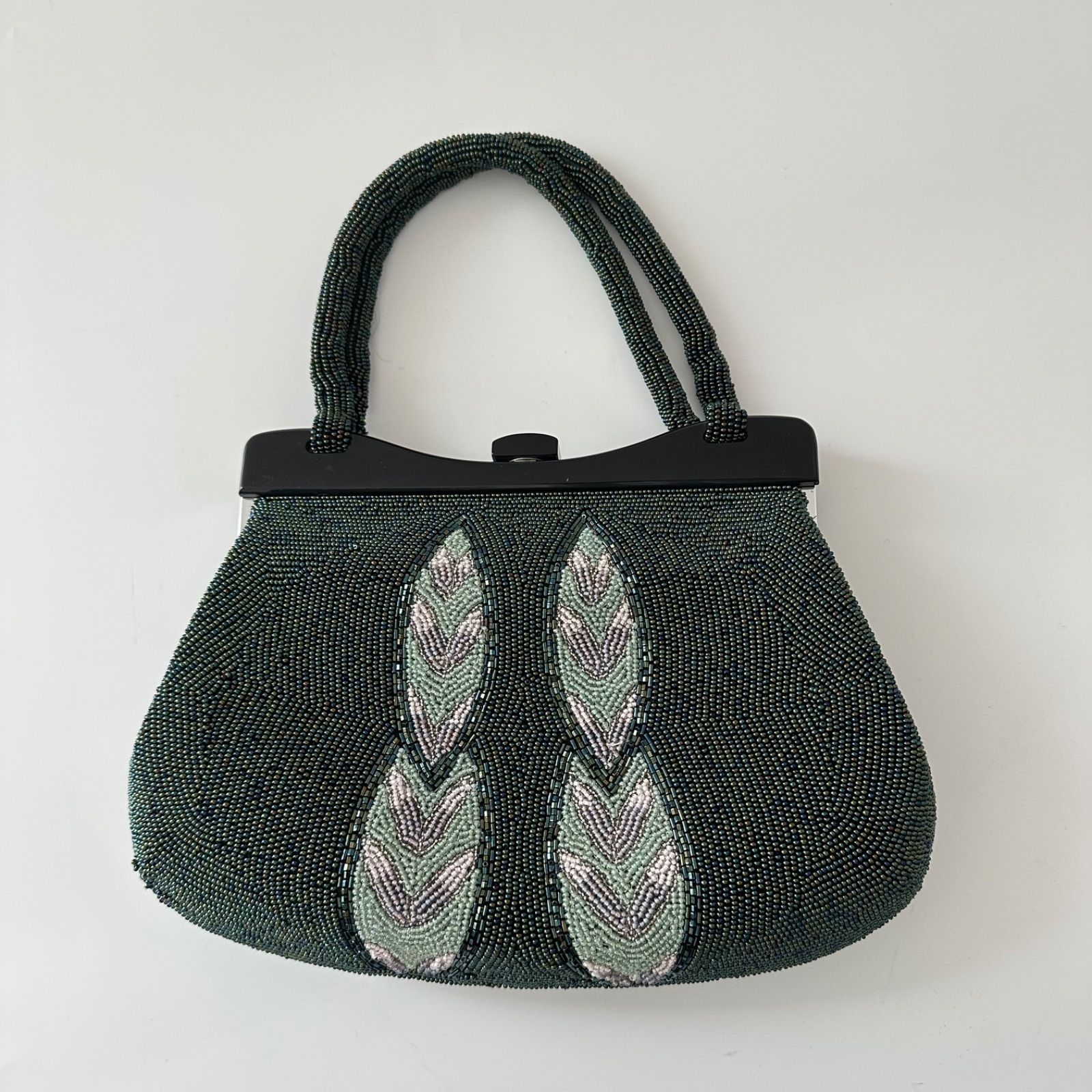 ビーズバッグ ハンドバッグ がま口 和装 着物 刺繍 ピーコック